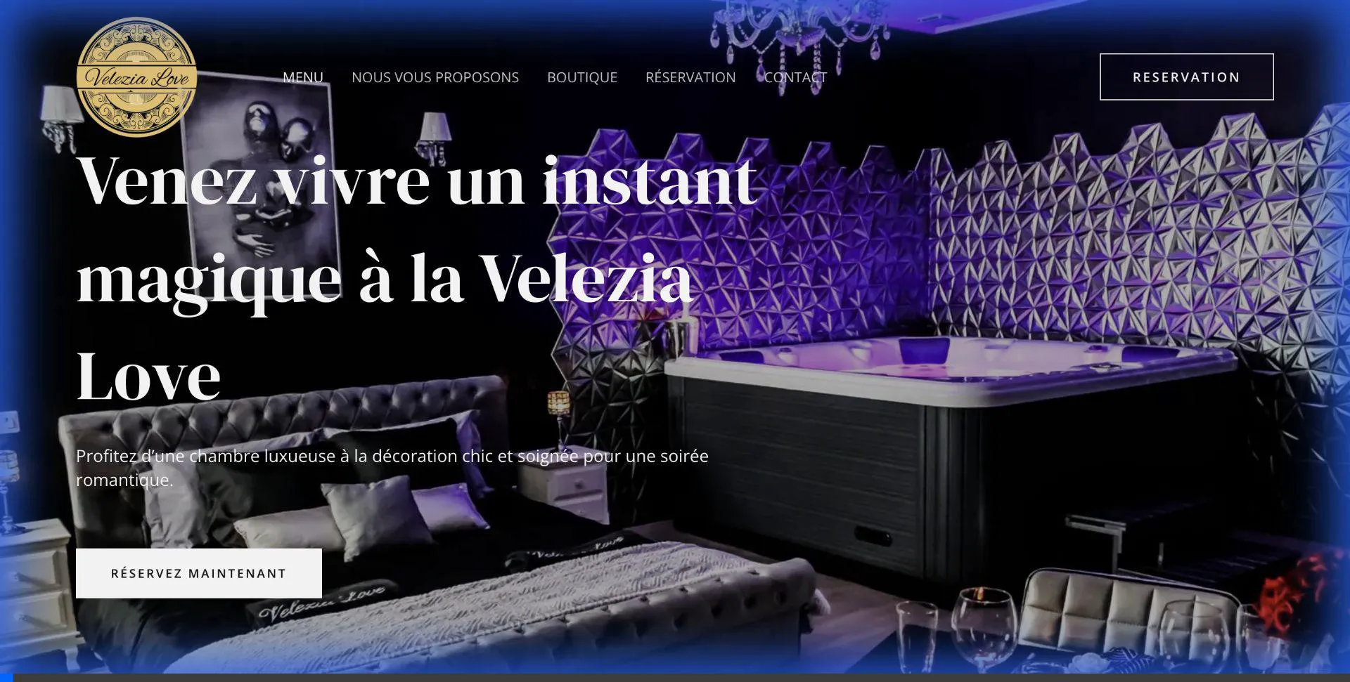 Maquette site web Velezia Love - Suite romantique avec Jacuzzi & Spa privatif